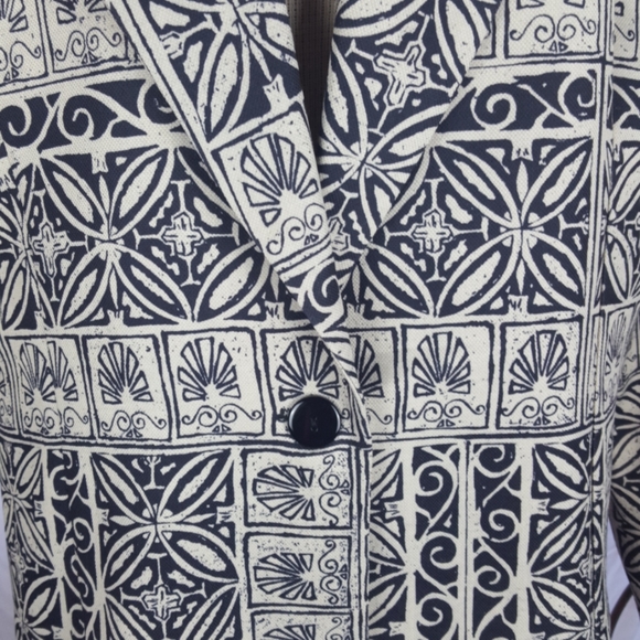 VTG CB COLLECTIONS AZTEC CREAM BLACK BLAZER SZ M - Picture 2 of 7